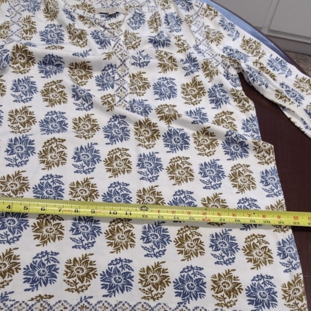 LOFT Long Sleeve Dress - Blue and Gold Floral - Picture 13 of 15